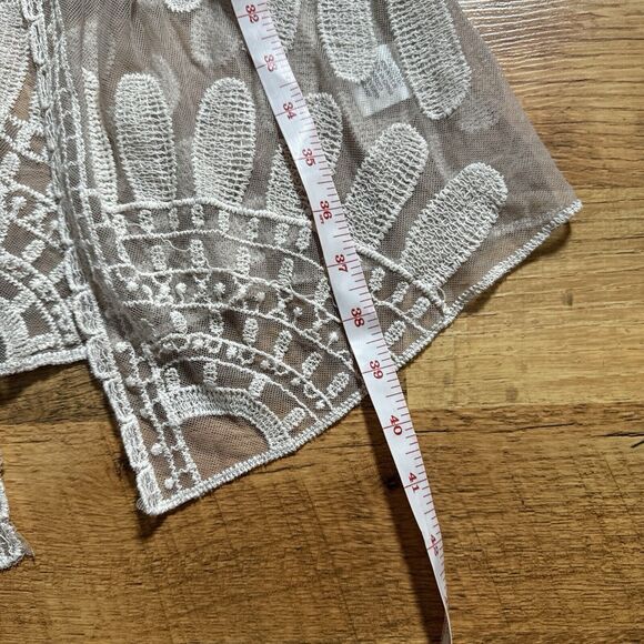 Rebellion Coquette Open Duster‎ Cardigan Antique Cream Embroidered Floral Lace - Picture 12 of 14